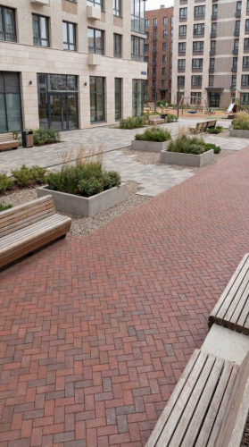 Брусчатка тротуарная клинкерная ЛСР Темно-красная флеш Женева серебро Классик